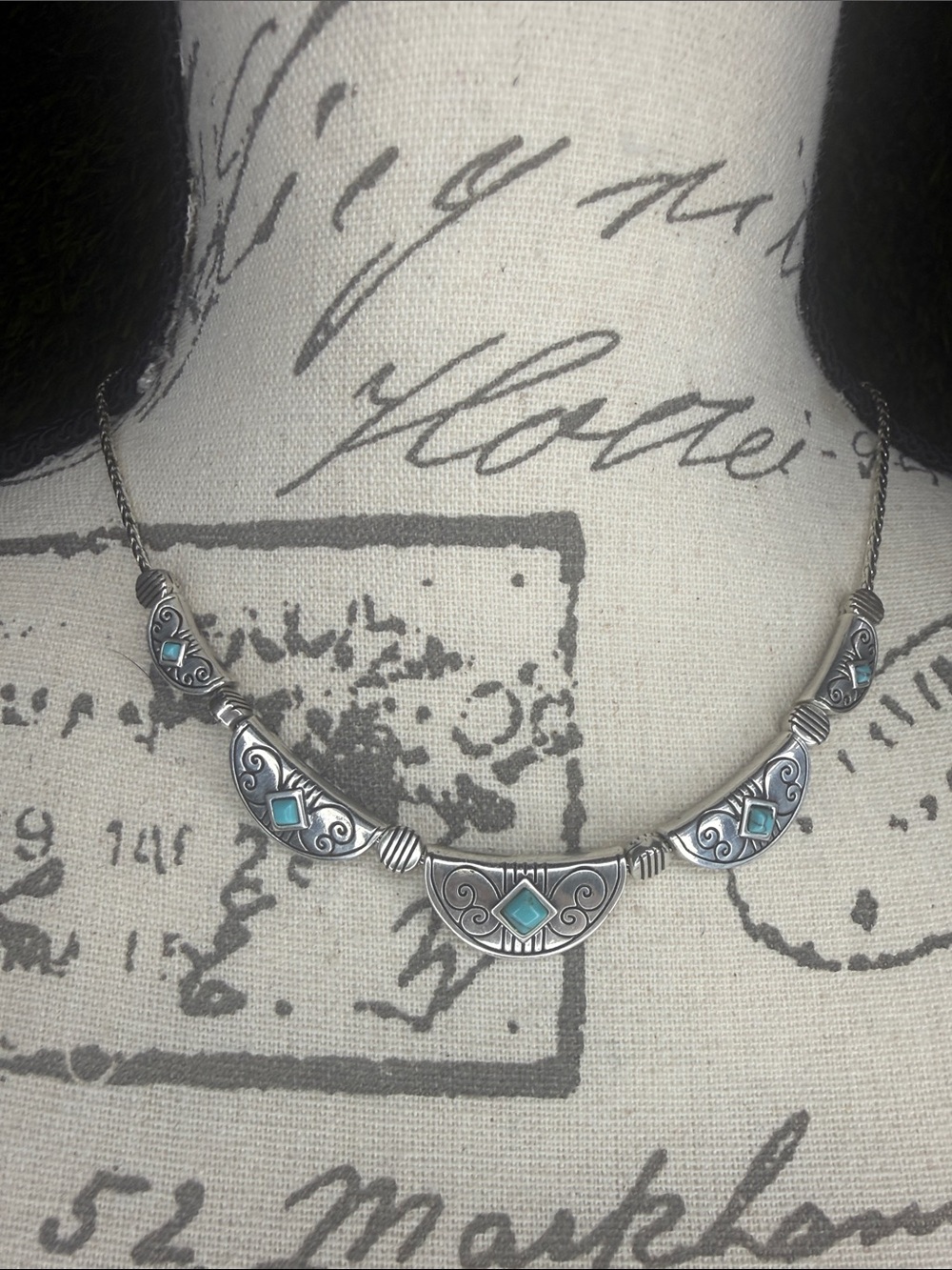 Vintage Brighton Silver and Turquoise Necklace Choker Adjustable